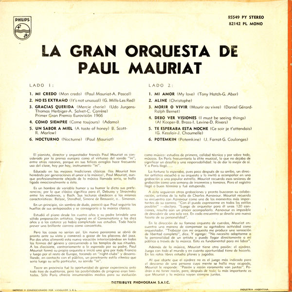 LA GRAN ORQUESTA DE PAUL MAURIAT - CONTRAPORTADA