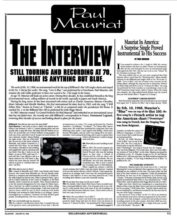 Magazine photo of Paul Mauriat from Billboard Magazine 1996