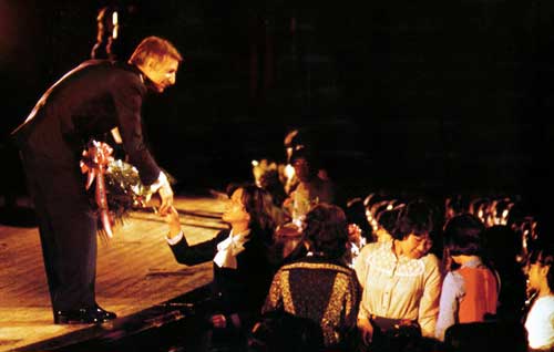 Paul Mauriat receiving flowers after concert