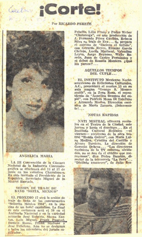 Newspaper clip from Franck Pourcel in Miss Mexico 1984